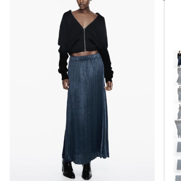 NWT ZARA WRINKLED SATIN EFFECT SKIRT PETROL BLUE - Picture 1 of 8